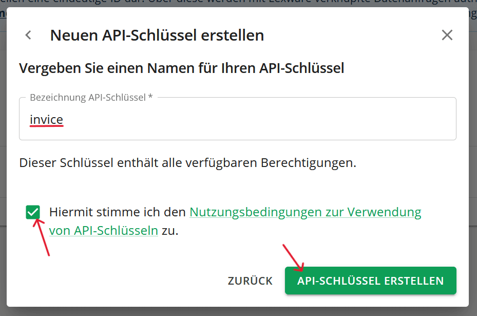 Lexware API - Namen vergeben Dialog