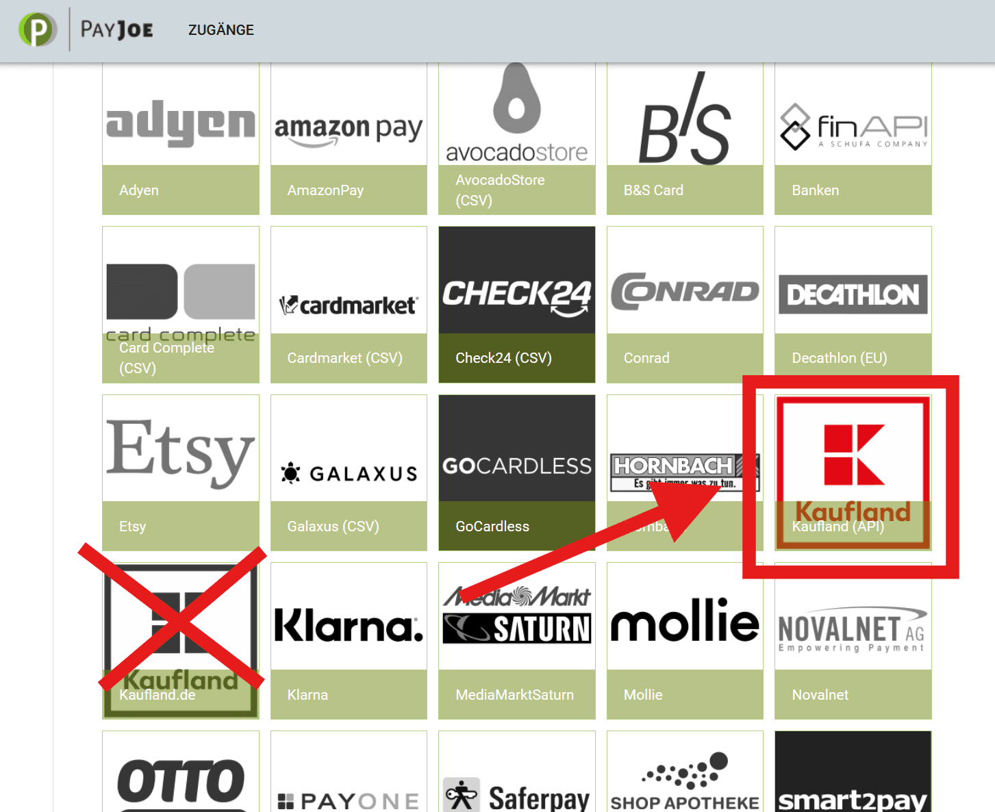 PayJoe - Neuen Belegzugang anlegen