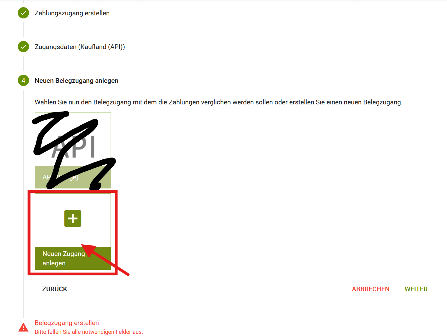 PayJoe - Beleg-API Zugangsdaten anzeigen